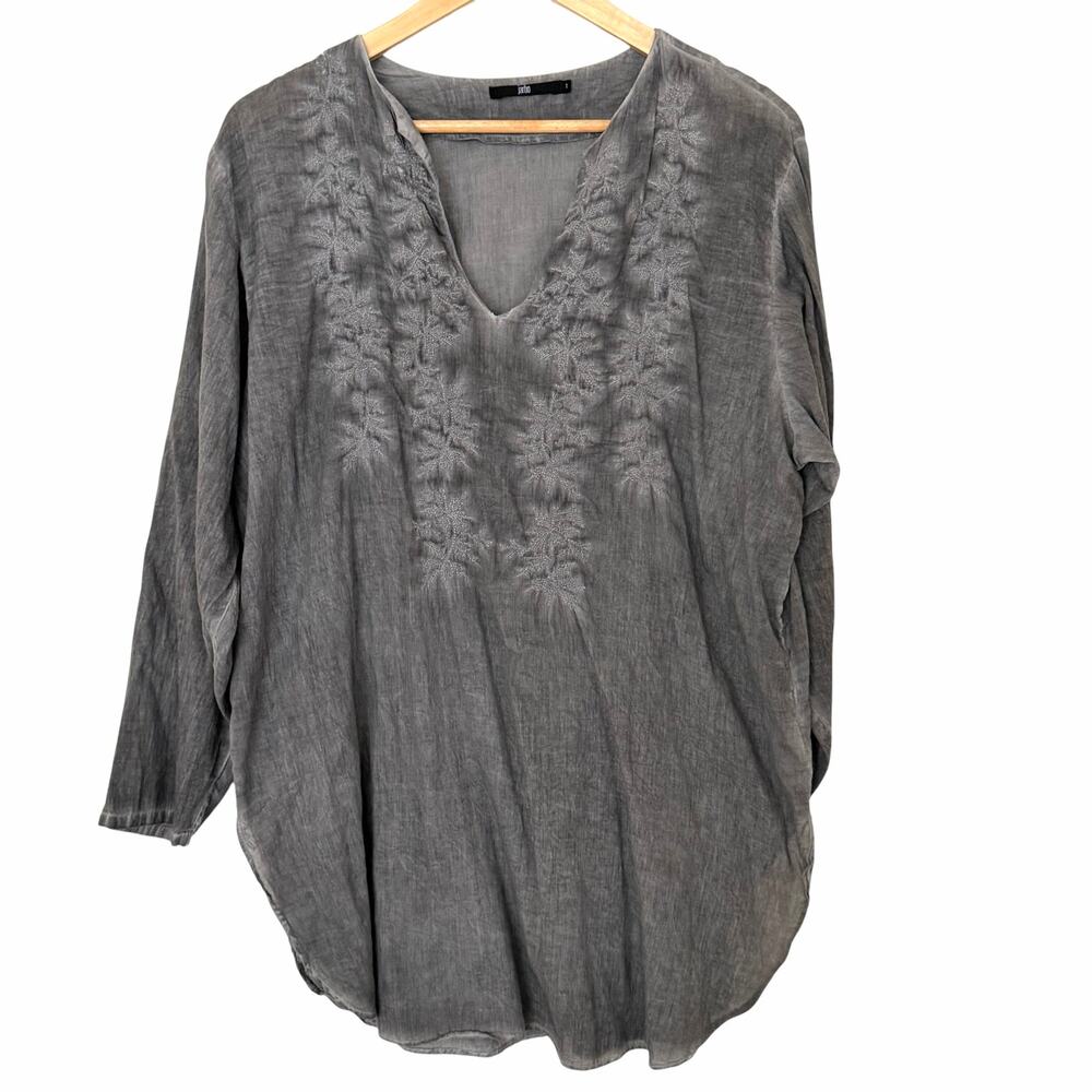 JARBO 100% Cotton Embroidered 3/4 Sleeve V-Neck Lightweight Tunic Top, 1/Small